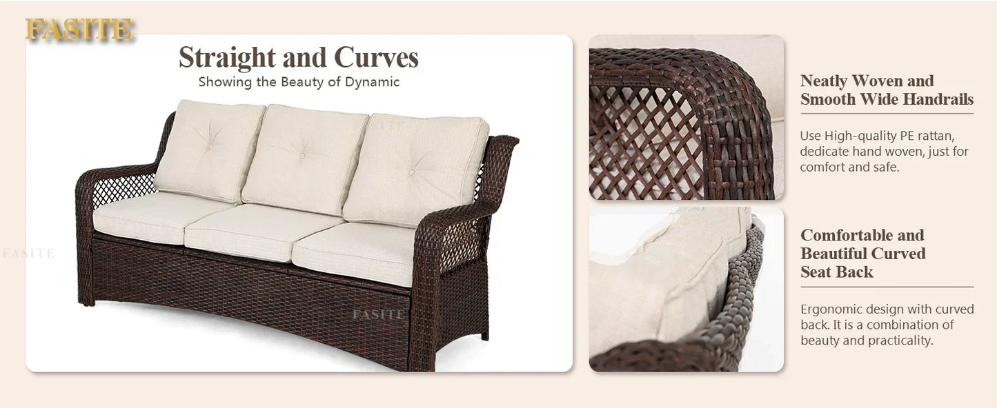 Long - lasting 6 Pieces Patio Furniture Set, Wicker Outdoor Patio Sets, Sectional Rattan Sofa Chairs with Coffee Table