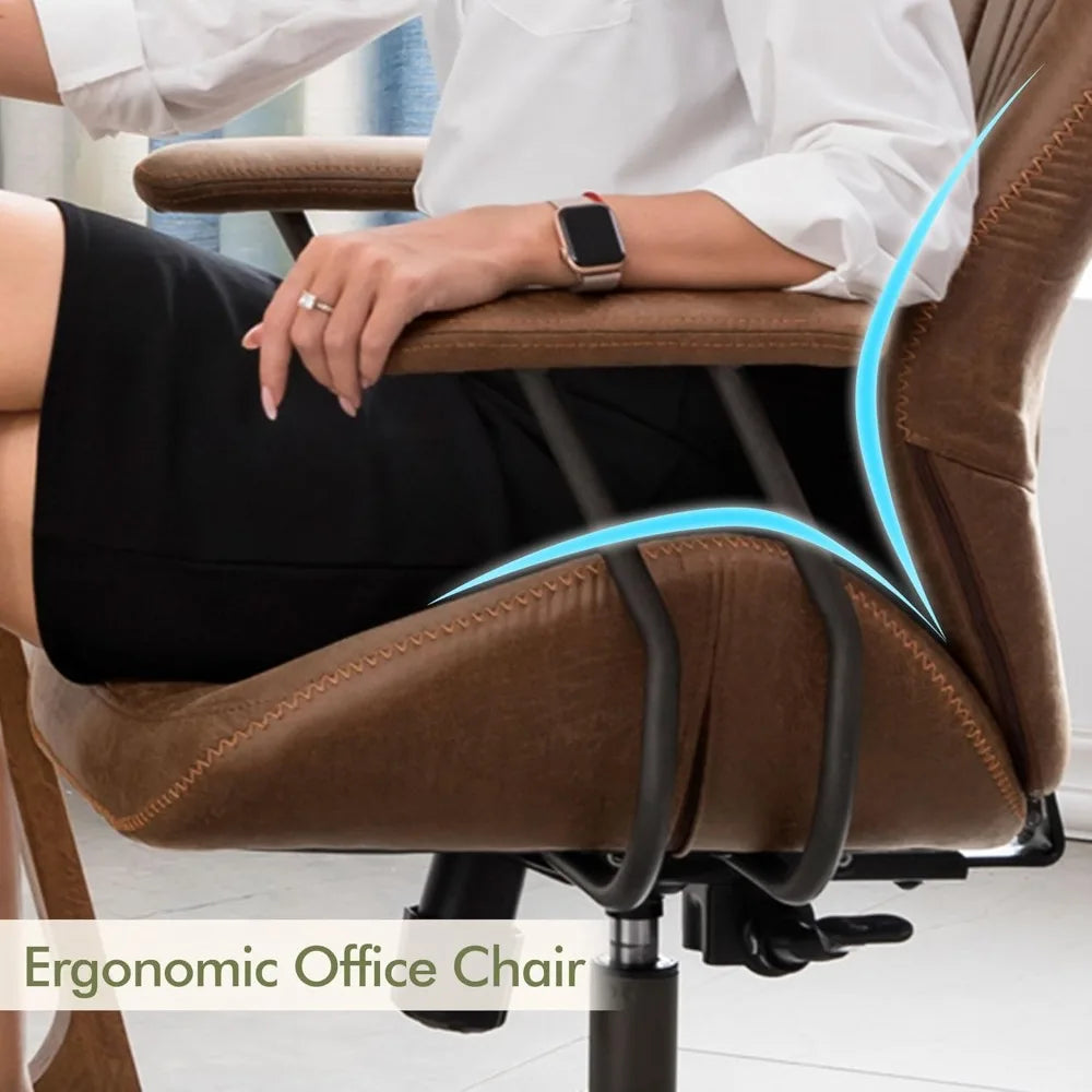 ergonomic high-back swivel chair in modern style with brown suede fabric for comfortable home office use