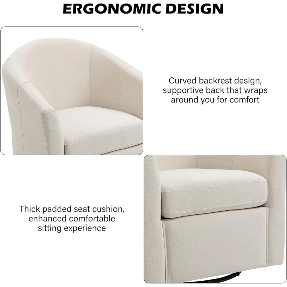 Swivel Accent Chair Armchair, Modern Round Single Sofa Seating Comfy Reading Barrel Chairs for Living Room Bedroom (Beige, Set o