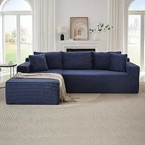 Boneless Cloud Sectional Couches for Living Room, L Shaped Sofa with Deep Seat & Left Chaise, Fluf