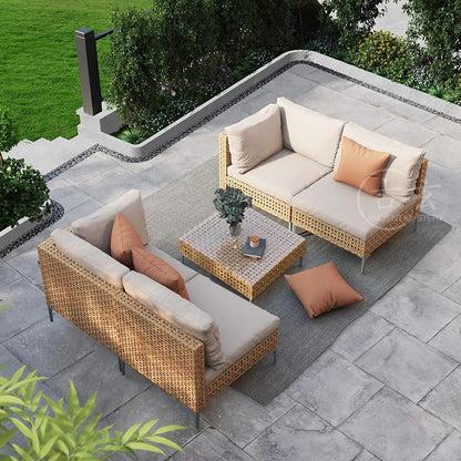 Waterproof Sunproof Woven Rattan Sofa Tea Table Set Aluminum Alloy Outdoor Furniture Patio Leisure-for Living Room Dining