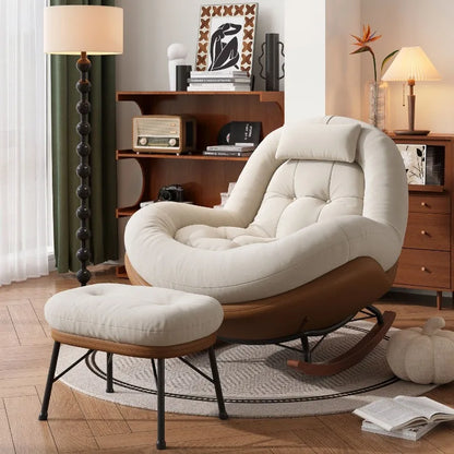 Modern Teddy Fleece Rocking Chair Upholstered Leisure Rocker Lounge Chair For Living Room Bedroom Balcony