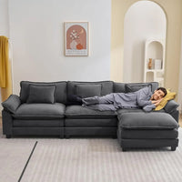 l L Shape Sofa Comfy Sectional Cloud Couch for Living Room with Pillows, Modern Velvet Sofa Sleeper Deep Couches with Ottoman