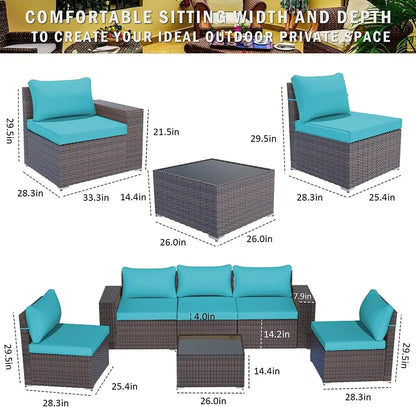 A Sectional Sofa Outdoor Furniture All Weather Brown PE Rattan Patio Conversation w/5 Seat Cushions