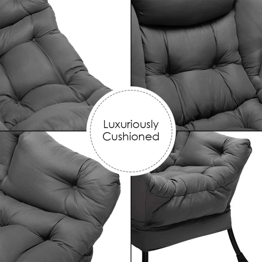 Fabric Lazy Chair with Foldable Ottoman, Accent Comfy Lounge Arm Chair and Folding Footrest Stool Set, Leisure Sofa Reading Cha