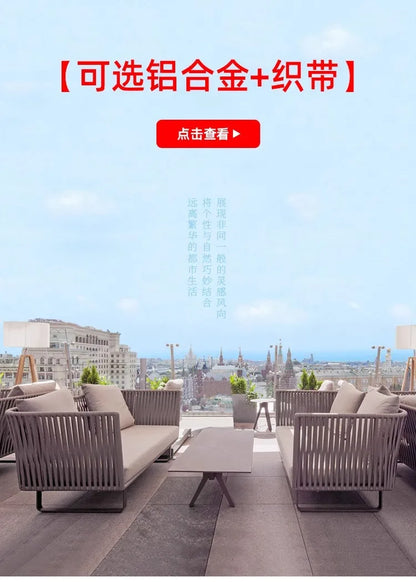 Outdoor Sofa Sunscreen Waterproof Courtyard Terrace Balcony Leisure Rattan Chair Sofa Double Card Seat Rattan Sofa Furniture