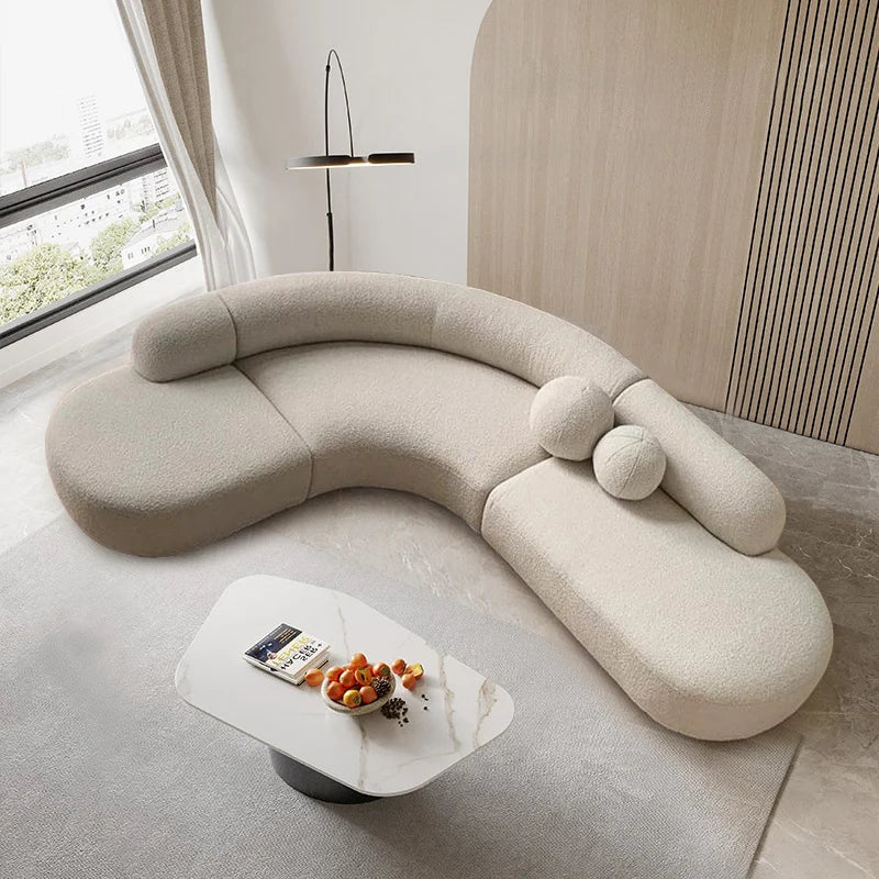 Italian light luxury curved wabi sofa special-shaped corner large apartment living room model room designer milk white sofa
