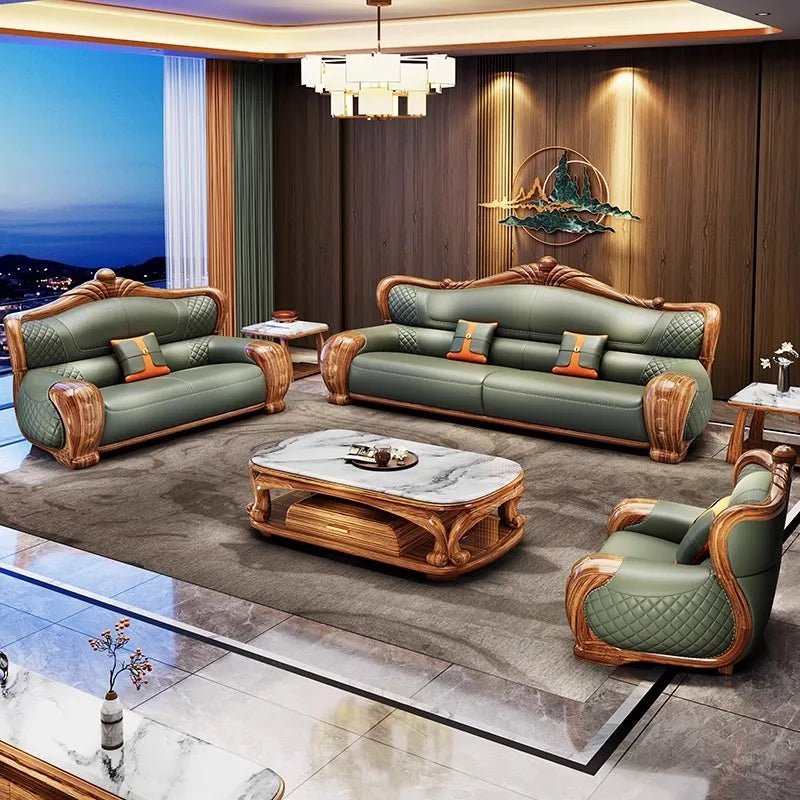 European-style villa, luxury ebony wood, leather art sofa