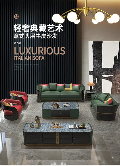 Italian luxury light luxury leather buckle sofa post-modern living room size apartment villa designer new sofa