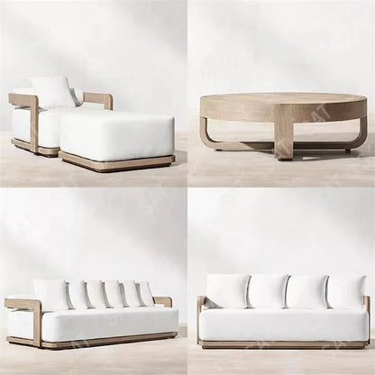 Modern Elegant Teak Garden Sofa Patio Hotel Villa Outdoor Furniture Comfortable Leisure Single Garden Sofa