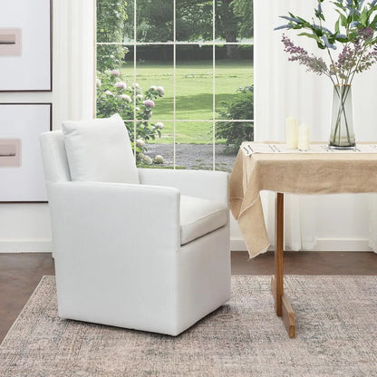 25" Wide Upholstered Dining Chairs with Casters, Modern Performance Fabric No Assembly Down Cushion Rolling Dining Armchair for