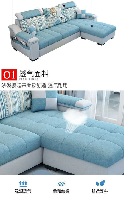 Fully Furnished Living Room Modern Fabric Sofa 3-Seater Removable Washable Cotton Linen Apartment Size