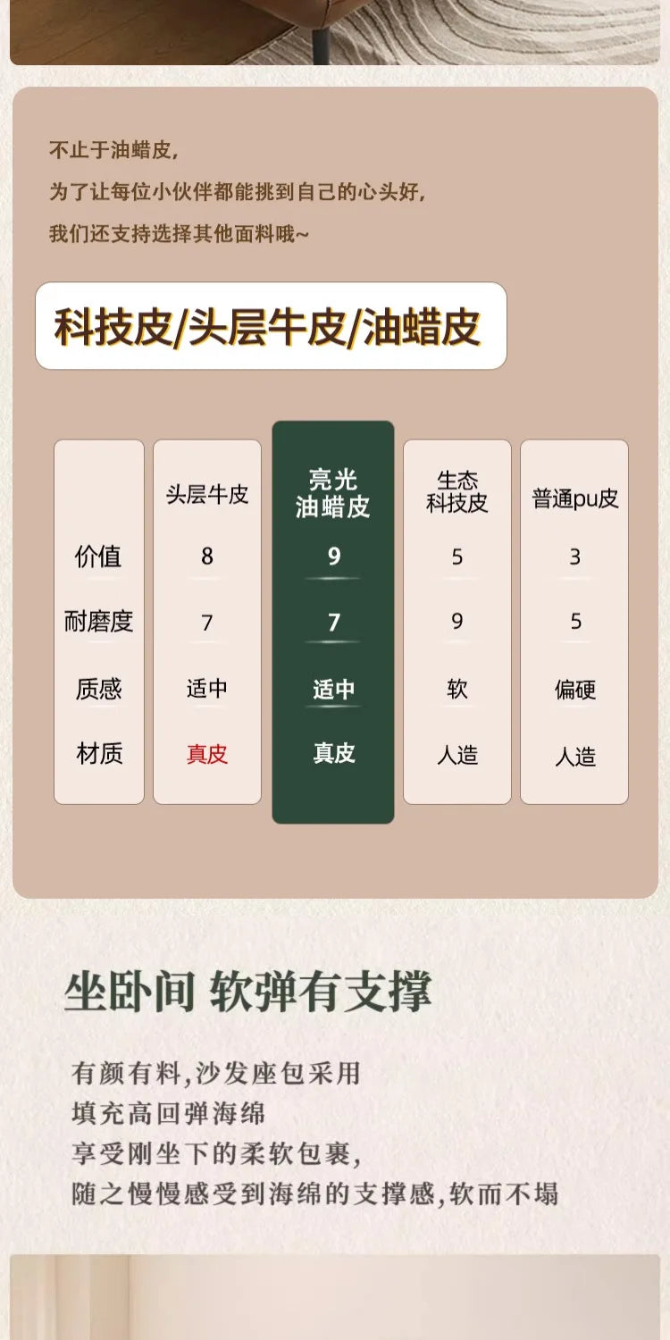 Retro oil wax leather sofa down large living room Nordic simple medium and ancient style straight row leather art sofa