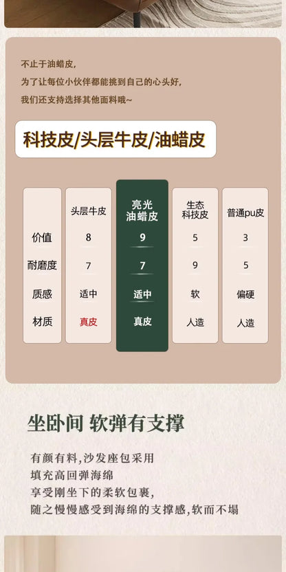 Retro oil wax leather sofa down large living room Nordic simple medium and ancient style straight row leather art sofa