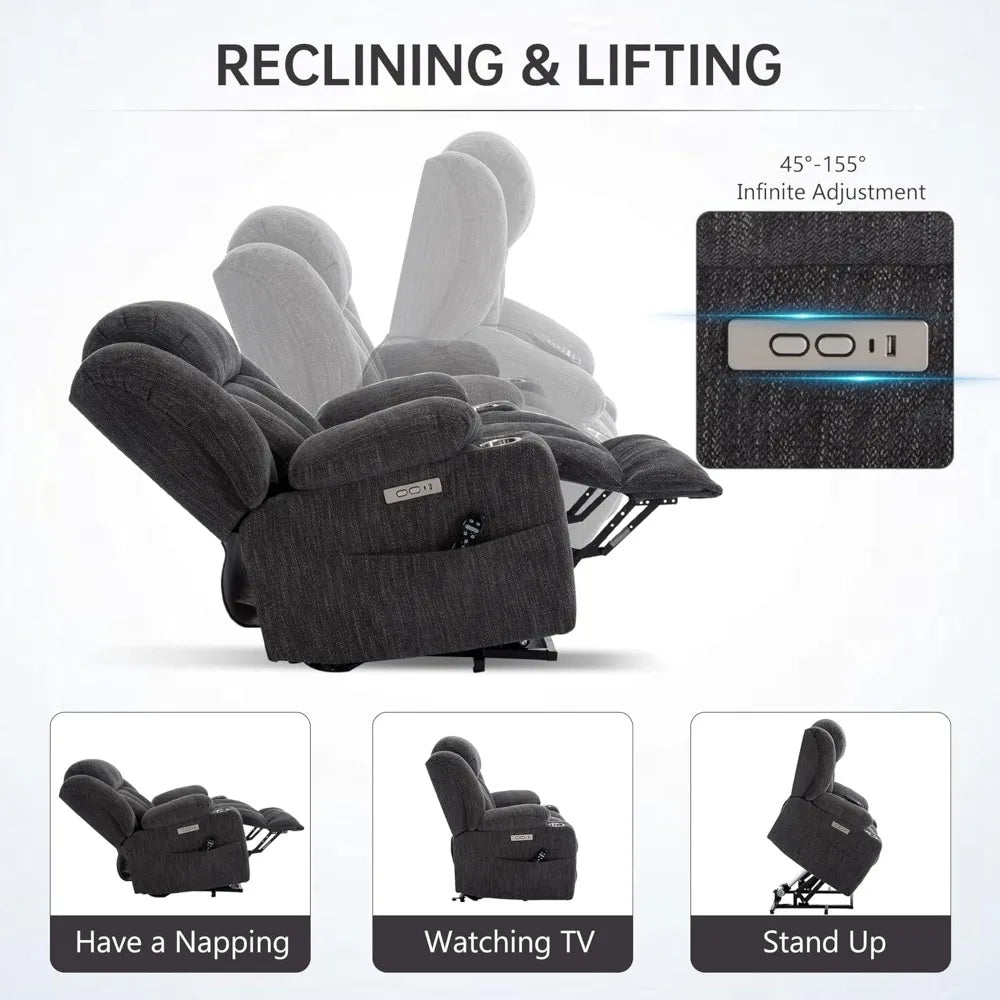 Power Lift Chair with Full-Body Massage and Heat, Electric Recliner Chairs for Adults, Remote Control, Standing Assistance, USB