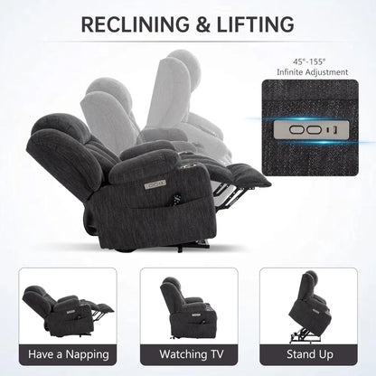 Power Lift Chair with Full-Body Massage and Heat, Electric Recliner Chairs for Adults, Remote Control, Standing Assistance, USB