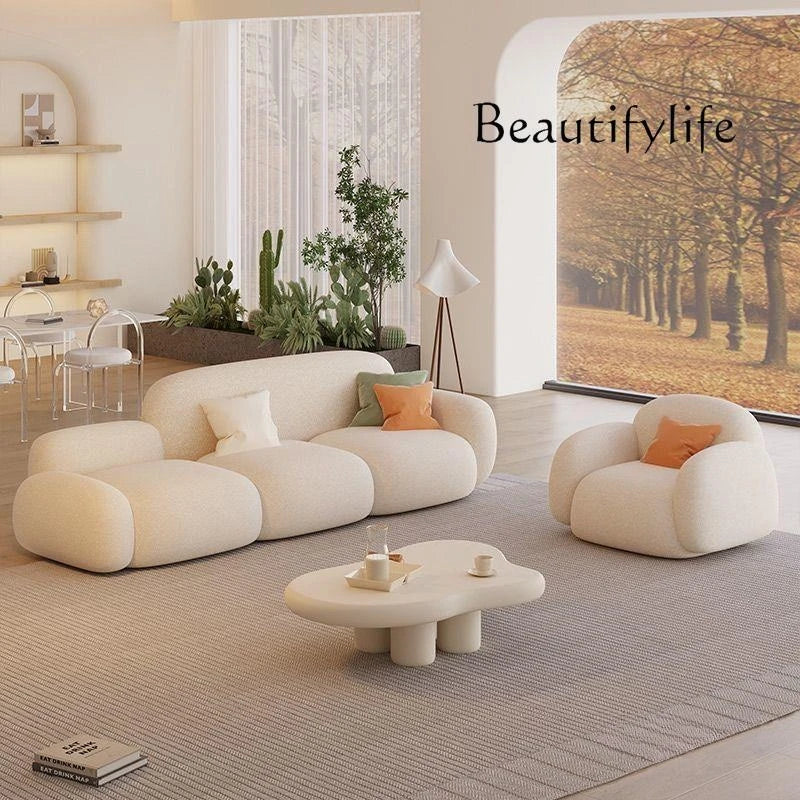 Living room simple modern cream style rental house fabric sofa straight row light luxury bedroom cloud sofa