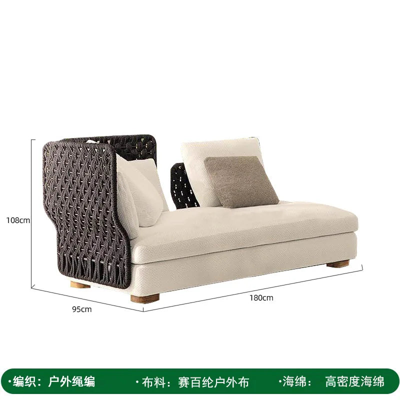 Outdoor rattan sofa, courtyard bed recliner, villa outdoor Nordic simple white bantam L-shaped sofa