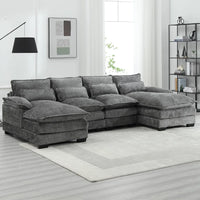 110'' U-Shaped Sectional Couch, Modern Chenille Extra Large Modular Sofa with 4 Cushions, Memory Foam Funiture Set