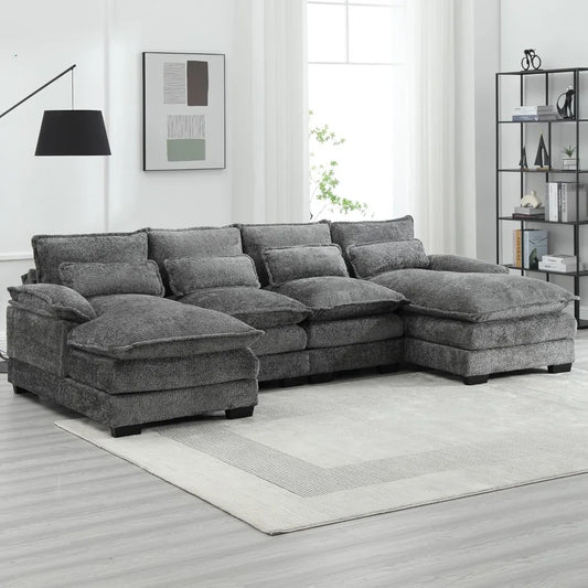 110'' U-Shaped Sectional Couch, Modern Chenille Extra Large Modular Sofa with 4 Cushions, Memory Foam Funiture Set