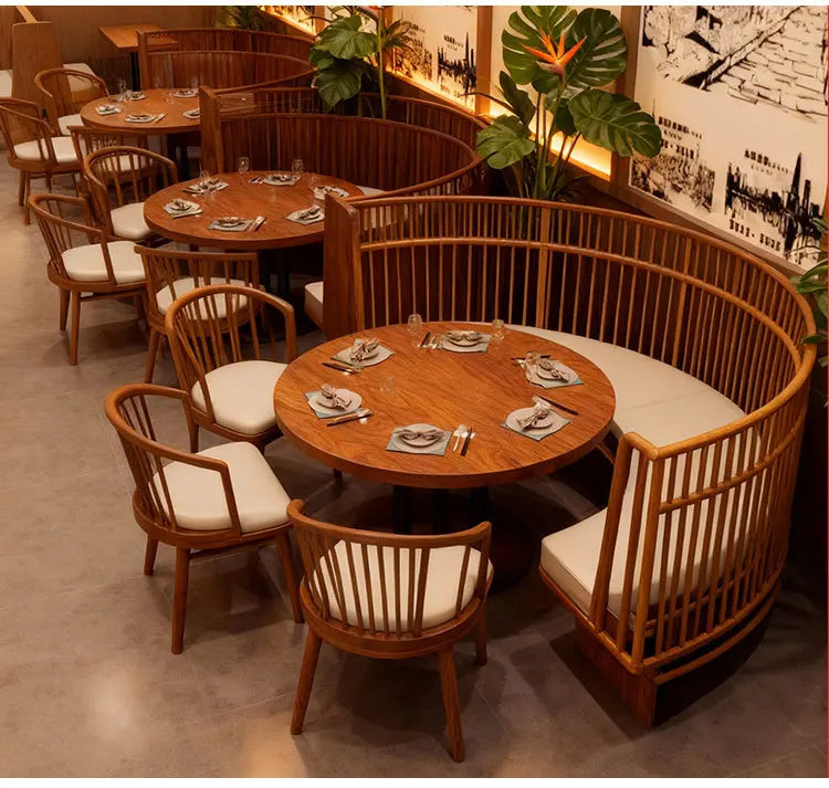 Commercial Booth Sofa Set Solid Wood Leather, Table Chair Combination for Milk Tea Coffee Hot Pot Restaurant Card Seat
