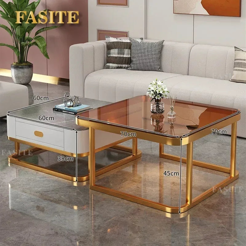 Glass Luxury Coffee Tables Bedside Centre Center Coffee Tables Gold Combination Nordic Basse De Salon Living Room Furniture