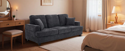 89 Inch 3 Seater Chenille Upholstered Couch Plush Deep Seat Cloud Sofa Gray Soft Upholstered Furniture for Living Room Bedroom Apartment Office Small Space