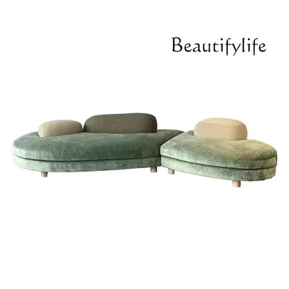 1PCS kXS French Pebble Sofa Designer Large Flat Layer Love Special-shaped Green Fabric Module Combination Arc