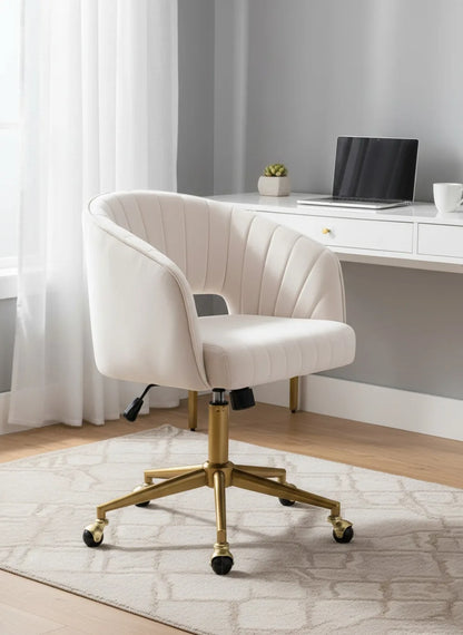 Velvet Swivel Office Chair with Gold Base, Ergonomic Desk Seat for Home Study and Living Room