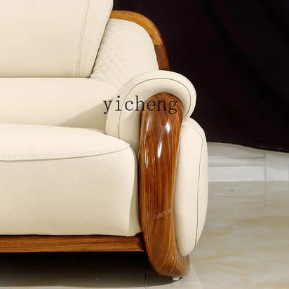 FY Ebony Wood Genuine Leather Sofa Solid Wood Sofa Living Room New Model