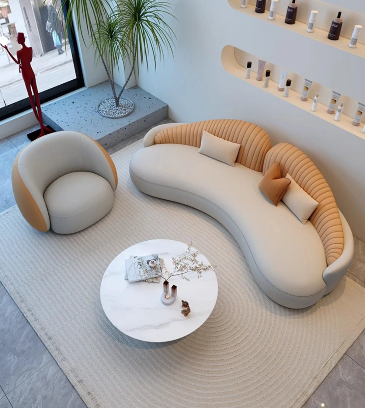 Italian Minimalist Designer Curved Sofa Nordic Creative Beauty Salon Lounge Reception Sofa Office Furniture أثاث مكتبات FYOS