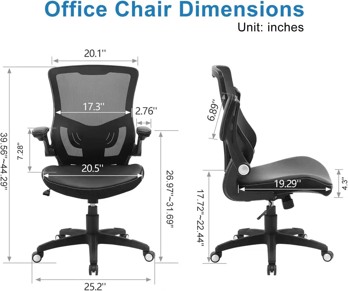 Ergonomic Office Chair with Adjustable Lumbar Support, PU Leather Seat and Flip-up Arms for Home Office Comfort