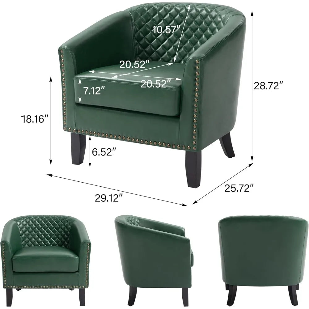 Upholstered Faux Leather Club Chair with Nailed Trim - Comfortable Reading Armchair for Living Room and Bedroom Reception Area