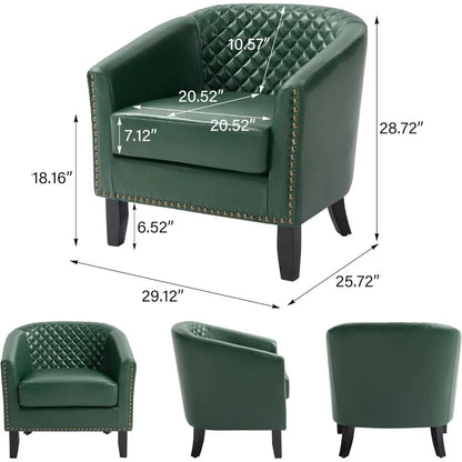 Upholstered Faux Leather Club Chair with Nailed Trim - Comfortable Reading Armchair for Living Room and Bedroom Reception Area