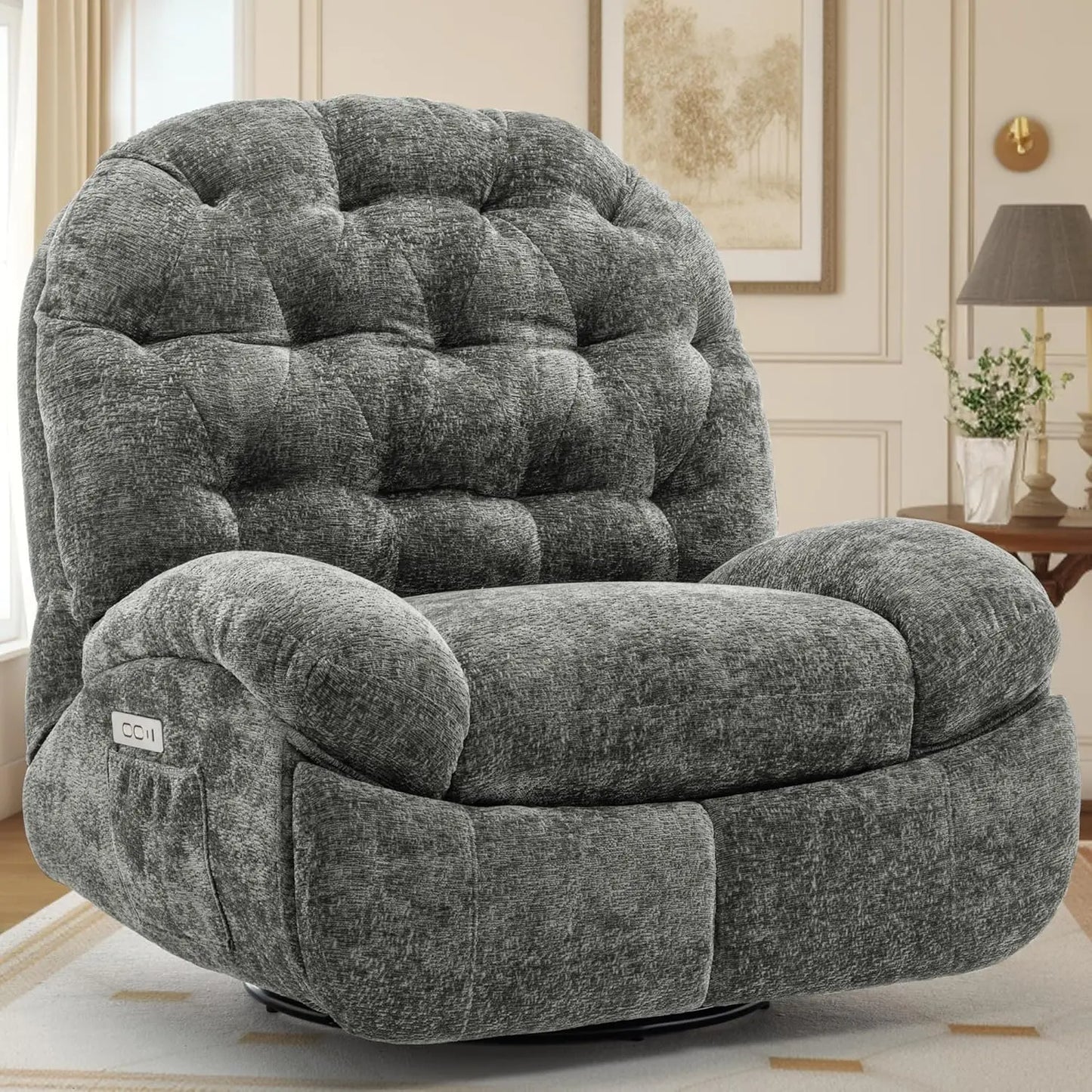 Oversized Swivel Recliner Chair, Comfortable Soft Shell Shaped Recliner with  Ports and Storage for Living Room
