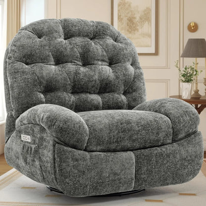 Oversized Swivel Recliner Chair, Comfortable Soft Shell Shaped Recliner with  Ports and Storage for Living Room