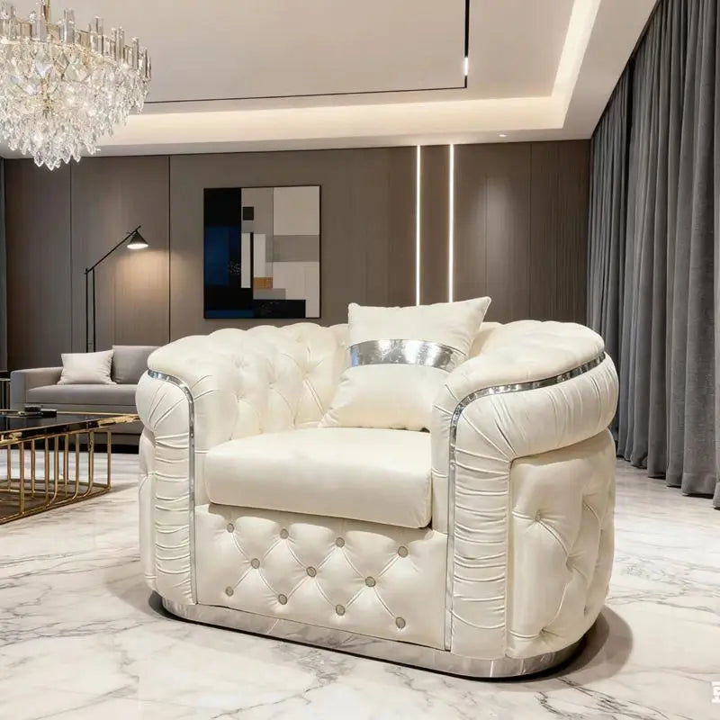 Factory direct sales European luxury rose gold legs white chesterfield sofa velvet fabric button tufted living room sofa
