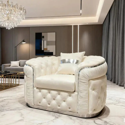 Factory direct sales European luxury rose gold legs white chesterfield sofa velvet fabric button tufted living room sofa