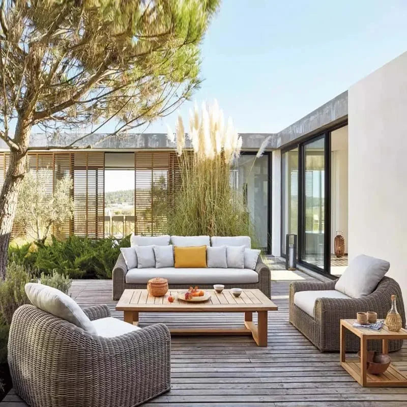 Leisure Rattan Outdoor Sofas Modern Courtyard Terrace Balcony Garden Sofas Accent Banquet Furniture Muebles Jardin Lshysf