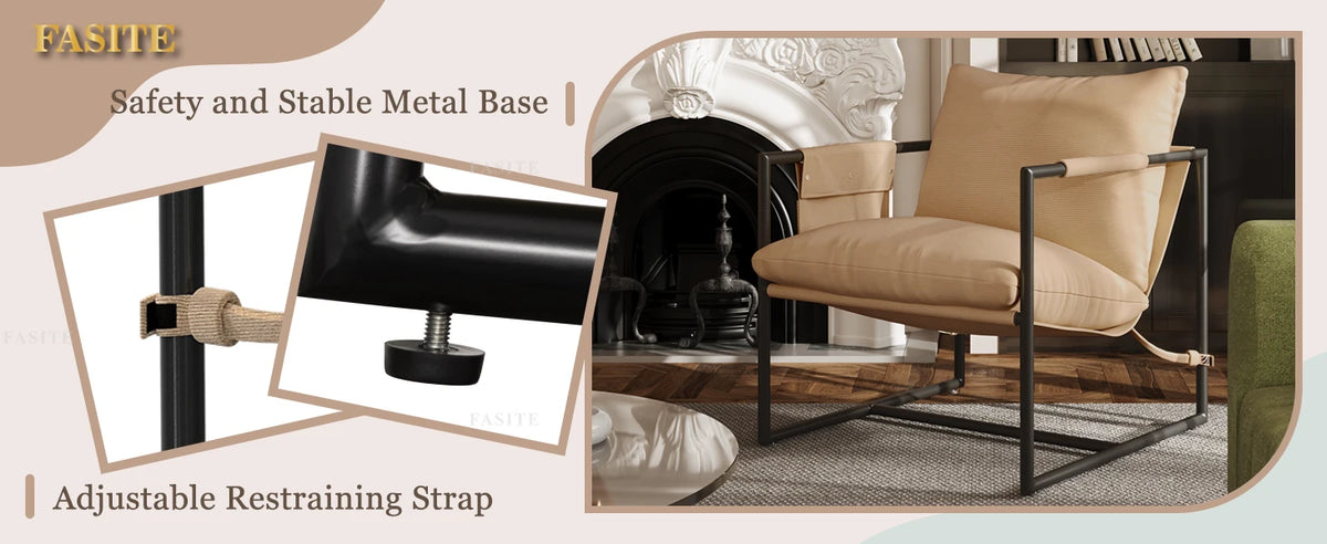 Sling Accent Chair for Living Room, Mid Century Modern Metal Frame Armchair for Reading Room, Bedroom Chair with Removable