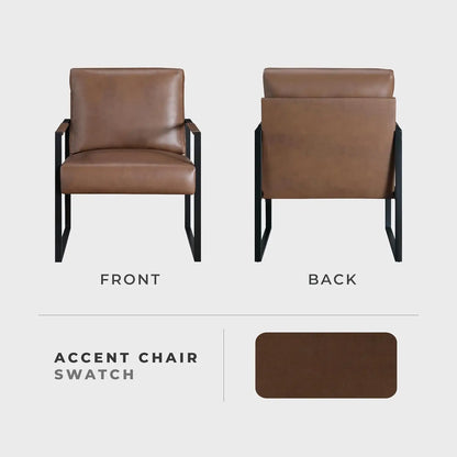 Modern Accent Chair, Faux Leather Upholstered Living Room Chair with Wrapped Armrests, Arm Chair with Black Metal Frame,