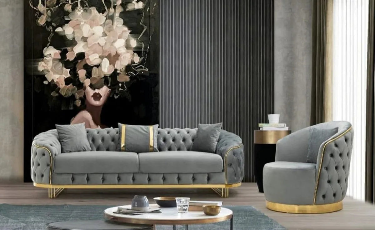 Luxury 2-3 Seater Chesterfield Sofa Hot Sales Gold Stainless Steel Frame Velvet Upholstery Sponge Filling for Hotel Home Use