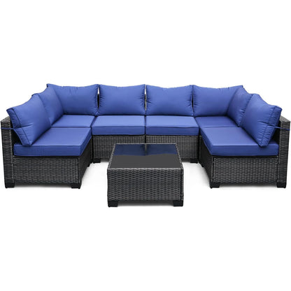 Outdoor Patio Sectional Sofa Set with 5 Pieces, PE Wicker Furniture, Conversation Area with Washable Cushions