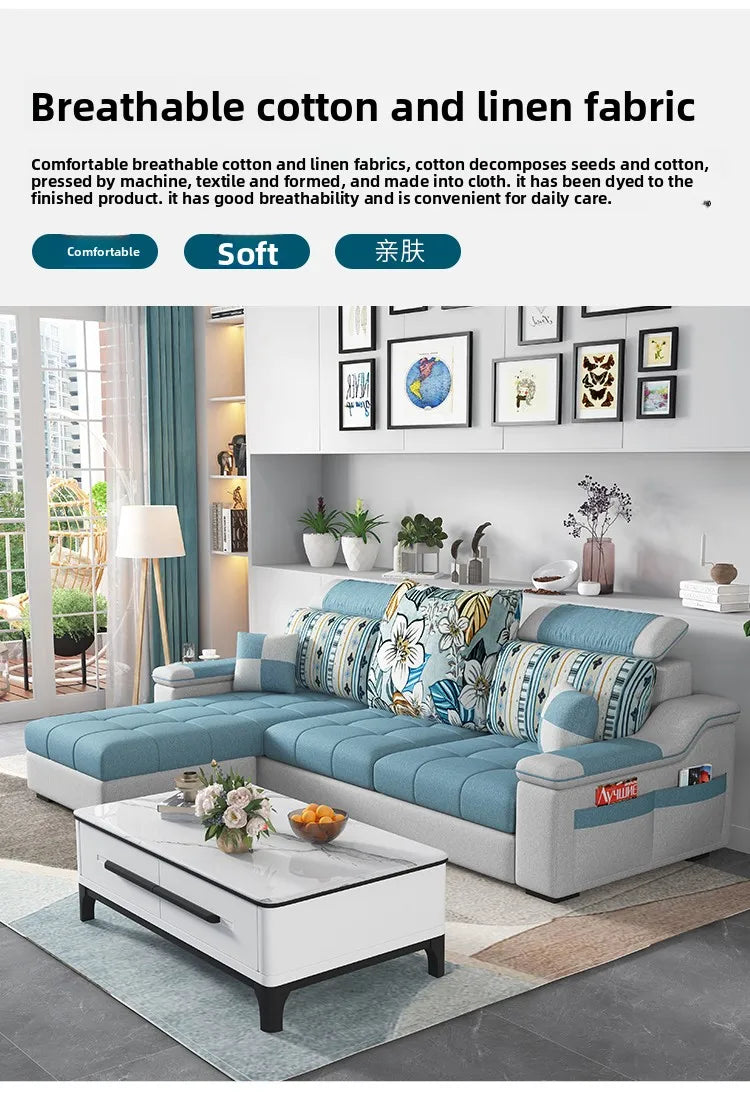 Modern minimalist Nordic fabric sofa with recliner family small apartment hotel living room bedroom