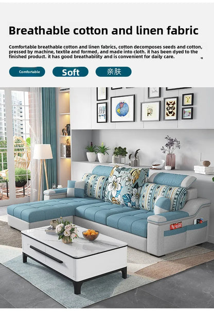 Modern minimalist Nordic fabric sofa with recliner family small apartment hotel living room bedroom