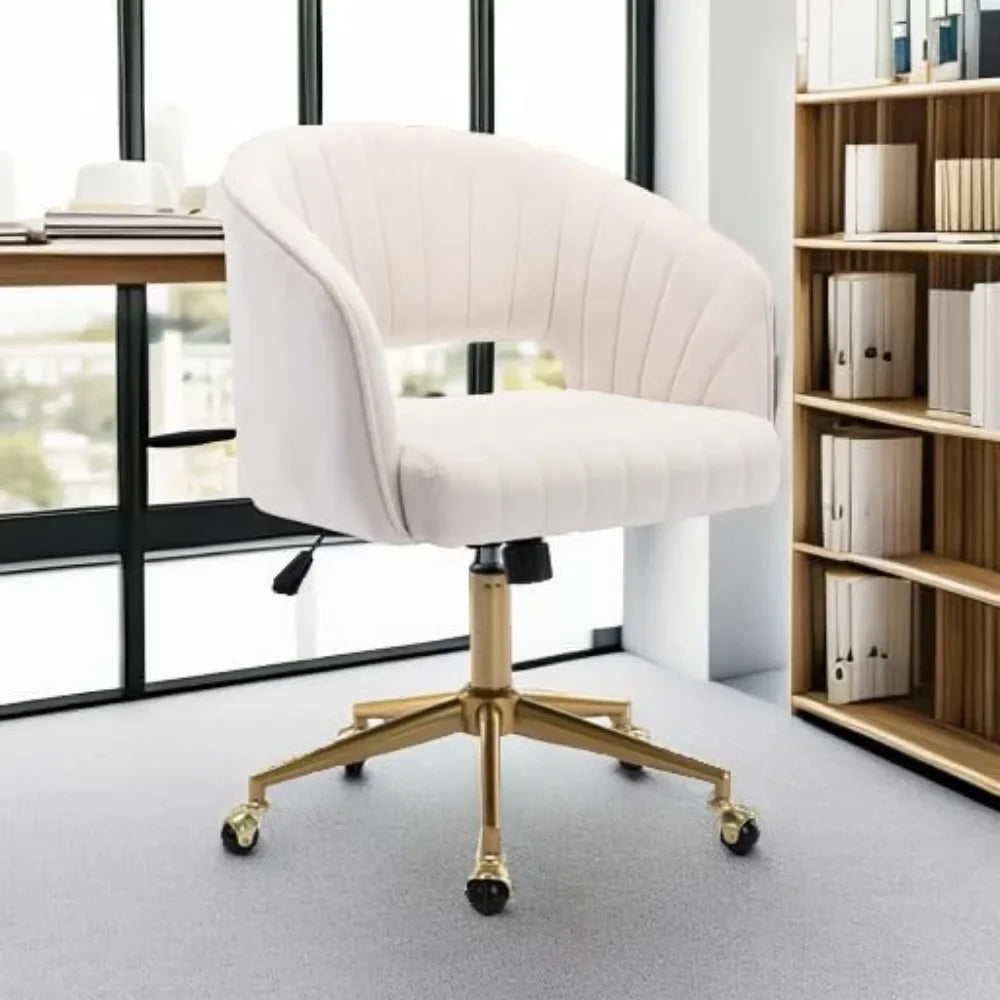 Home Office Chair Swivel Velvet Desk Chair Accent Armchair Upholstered Modern Tufted Chairs with Gold Base for Girls Women