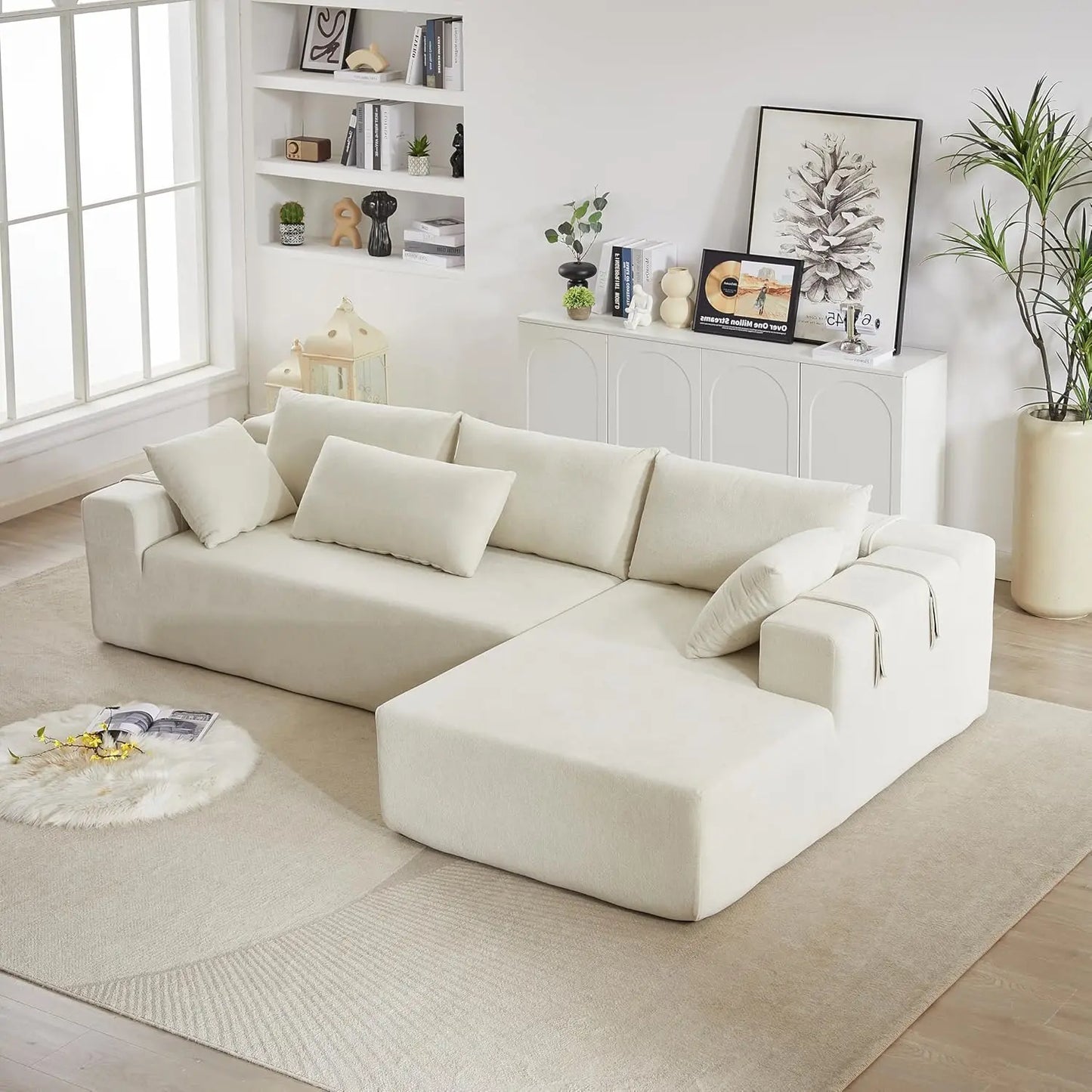 108'' L-Shaped Modular Sectional Sofa, Upholstered Chenille Cloud Couch with 6 Pillows, Cozy Deep Seat Couch for Living Room