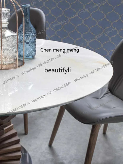 cc182l Italian minimalist curved design tempered glass round table solid wood special-shaped creative rotating ladder dining tab