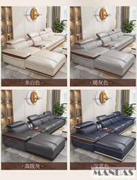 MINGDIBAO Premium Italian Genuine Leather Sofa Set for Living Room with Adjustable Headrests, Bluetooth Speaker, Wireless Charge