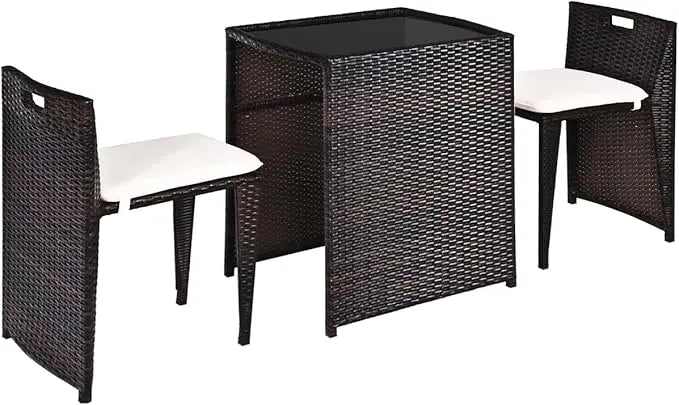 2025new-Wicker Outdoor Patio Bistro Set with 3 Pieces, Rattan Dining Furniture, Cushioned for Garden and Deck Use